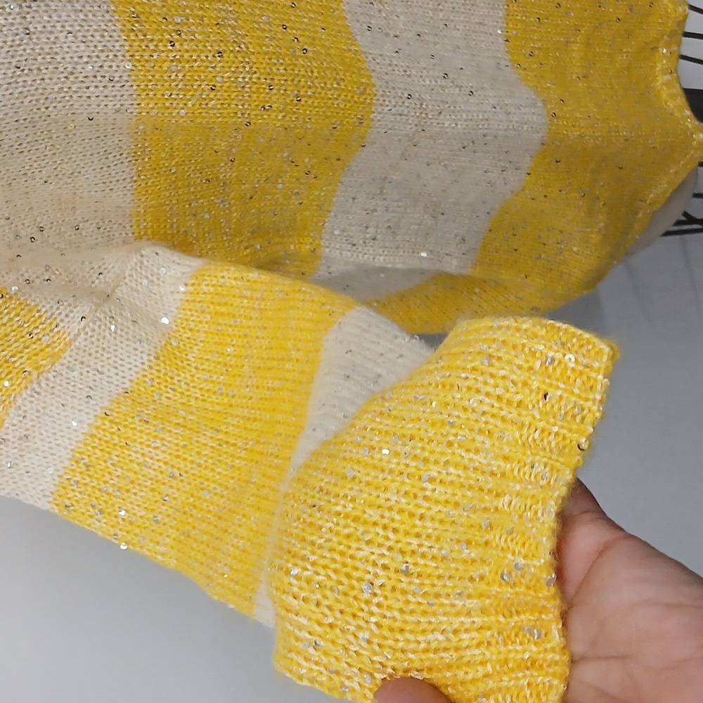 NWT Workshop Andrea Jovine Yellow White Sweater with Sparkly Sequin details / 2X - Picture 6 of 9